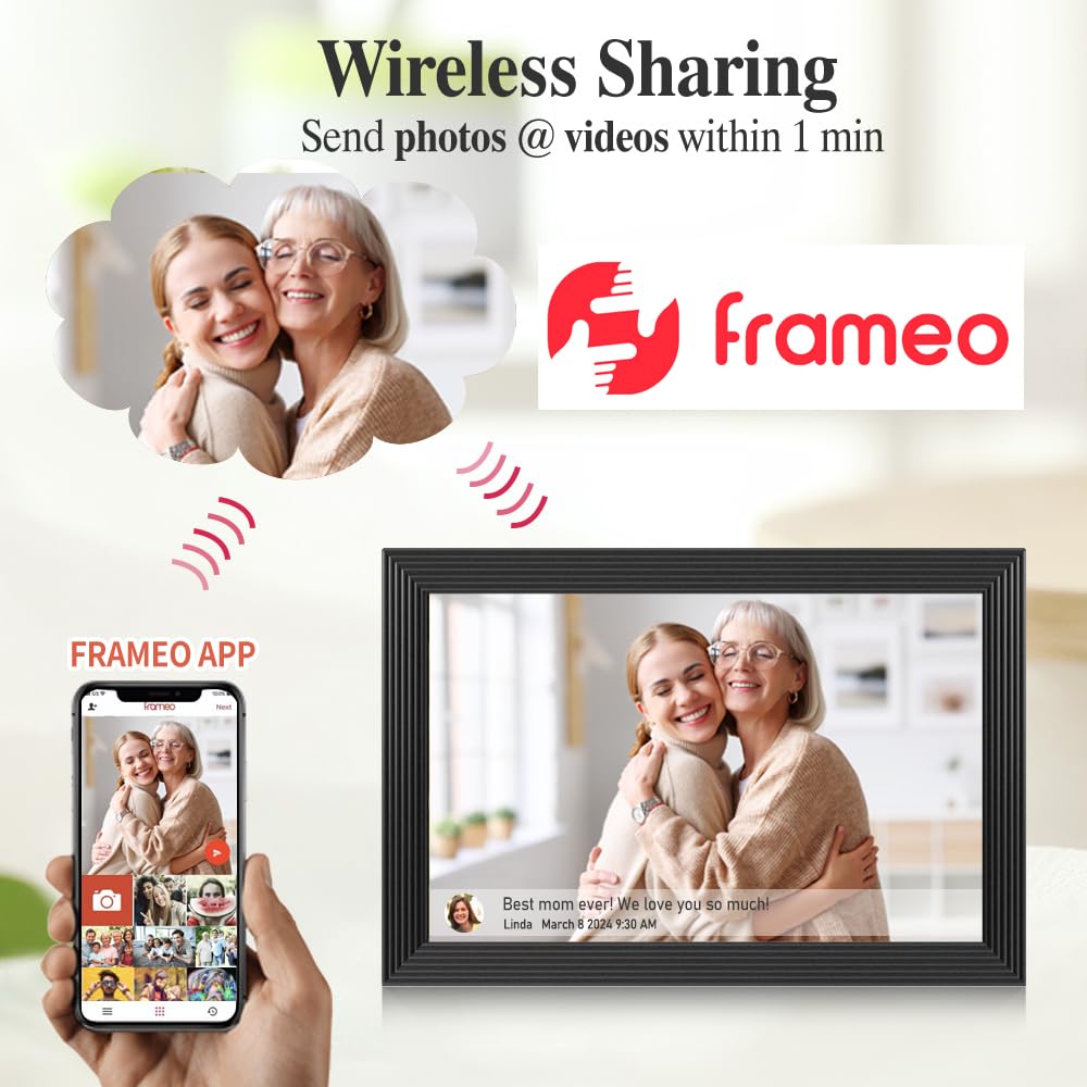 Digital Picture Frames Load from Phone, Frameo 10.1 inch Smart WiFi Digital Photo Frames You Can Send Pictures Videos