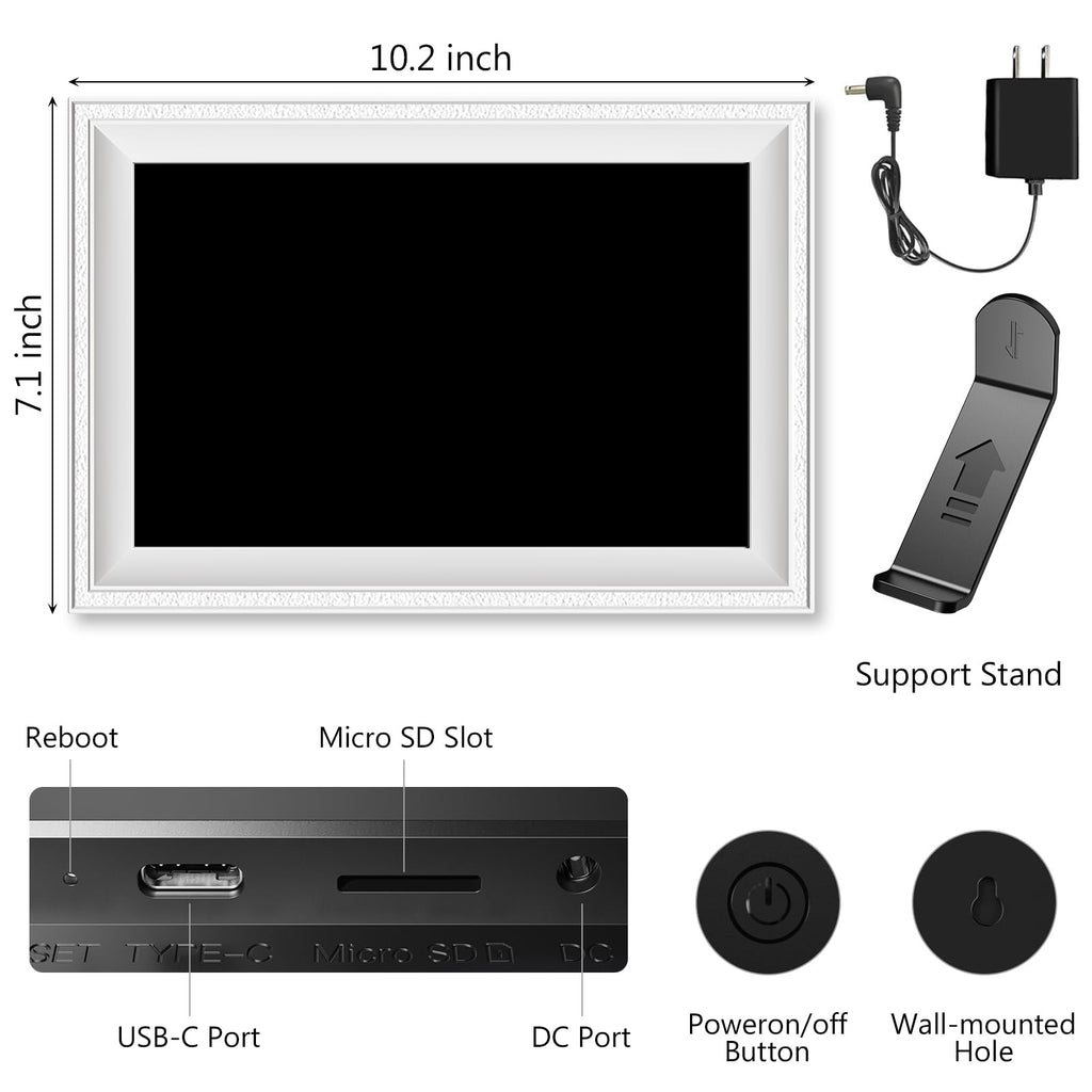 Smart White Digital Picture Frame WiFi Send Photos from Your Phone