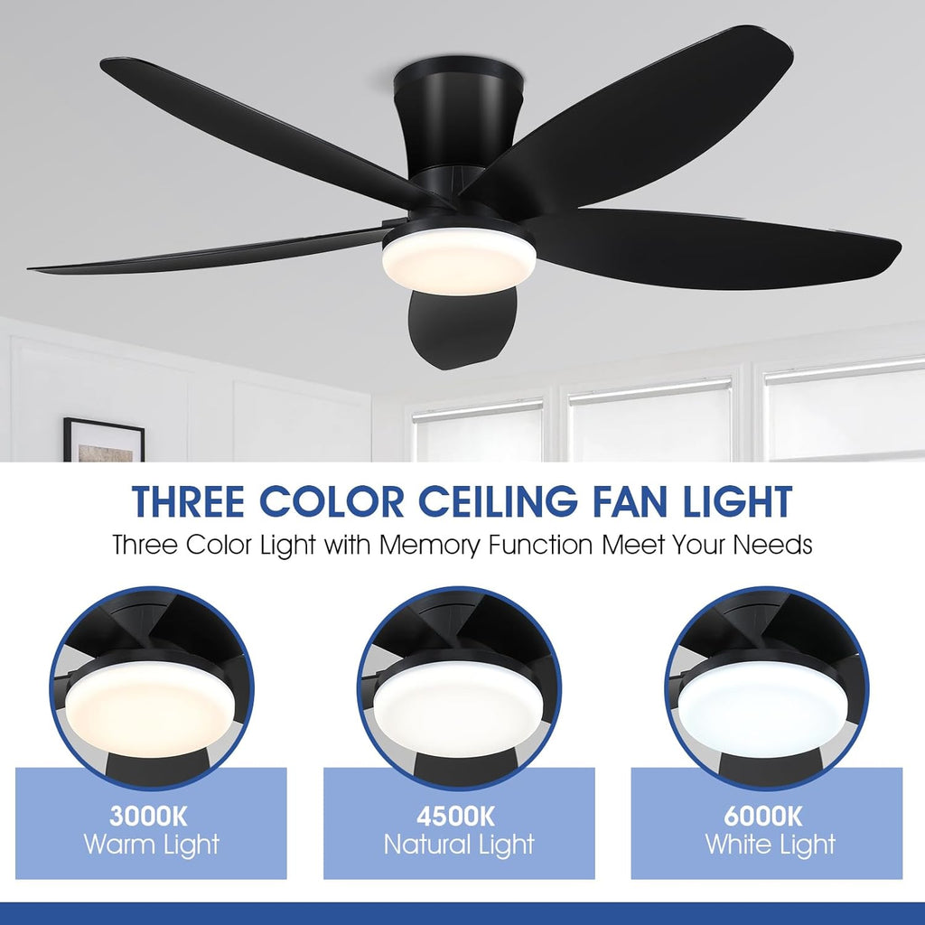 42" Ceiling Fans with Lights-Low Profile Ceiling Fan with Light and Remote/APP Control,Flush Mount,DC Reversible,LED Dimmable Black Ceiling Fans for Bedroom,Indoor/Outdoor Patio Use A101-B0CZHJSH4W