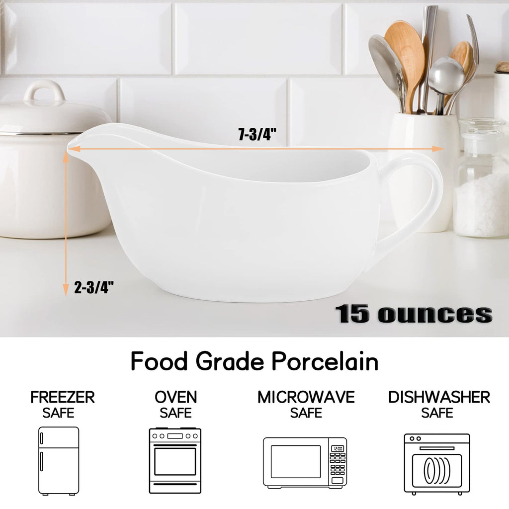 2 Pcs 15 oz Gravy Boat, Ceramic White Easy-Pour Gravy Boat for Dining, Holiday Meals & Parties
