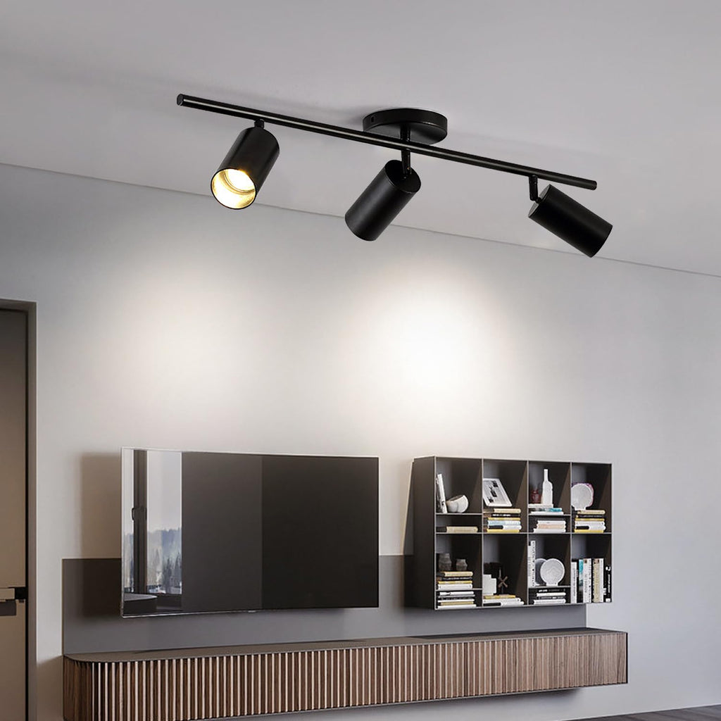Modern Matte Black 3 Lights Adjustable LED Track Lighting Kits Industrial 3 Ways Flush Mount Ceiling Spotlights