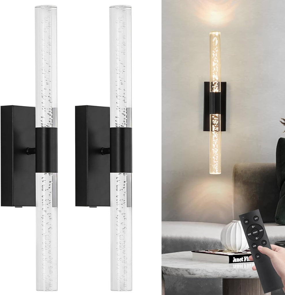 Crystal Wall Sconces Battery Operated,Wireless Wall Sconces Set of 2 with Remote,12000mah Rechargeable LED Wall Lamp