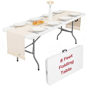 8ft Folding Table, Heavy Duty White Large Portable Foldable Table