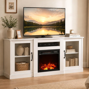 For 65 in TVs, Media Console with Storage, White