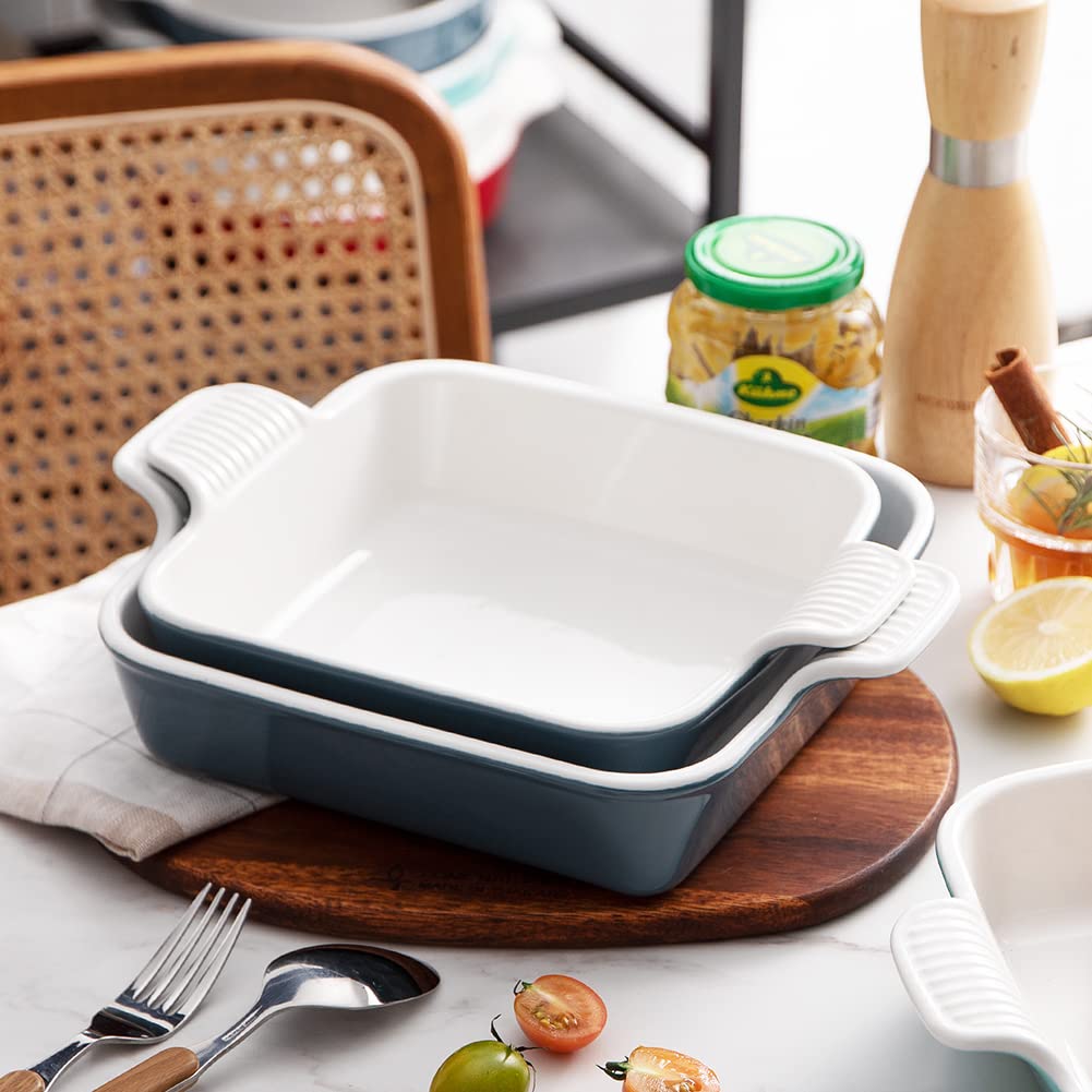 Ceramic Baking Dish, 9 x 9 Cake Baking Pan for Brownie, Porcelain Square Bakeware with Double Handle for Casserole