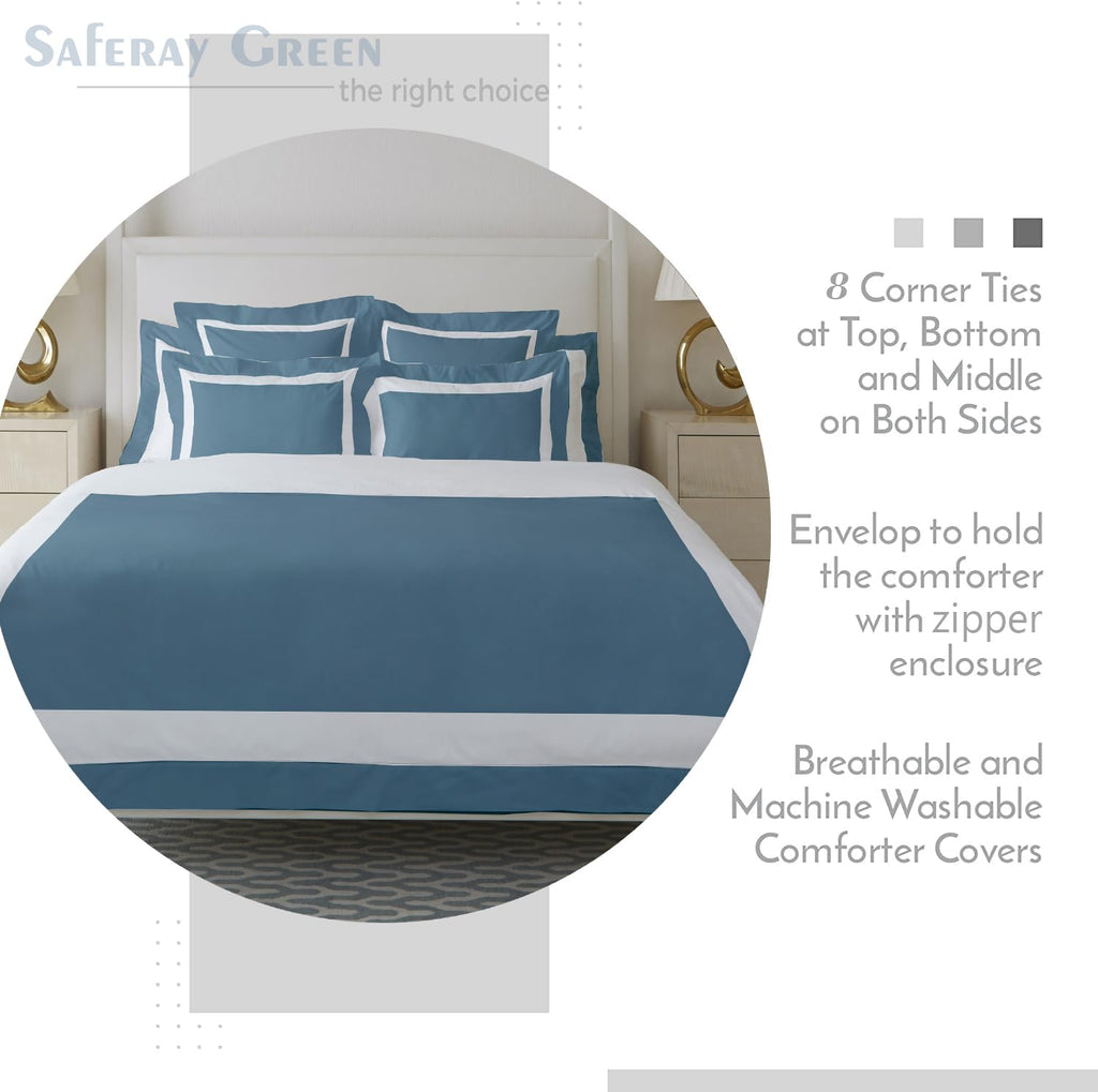 Two Tone Duvet Cover Set, 132x120, White & Steel Blue