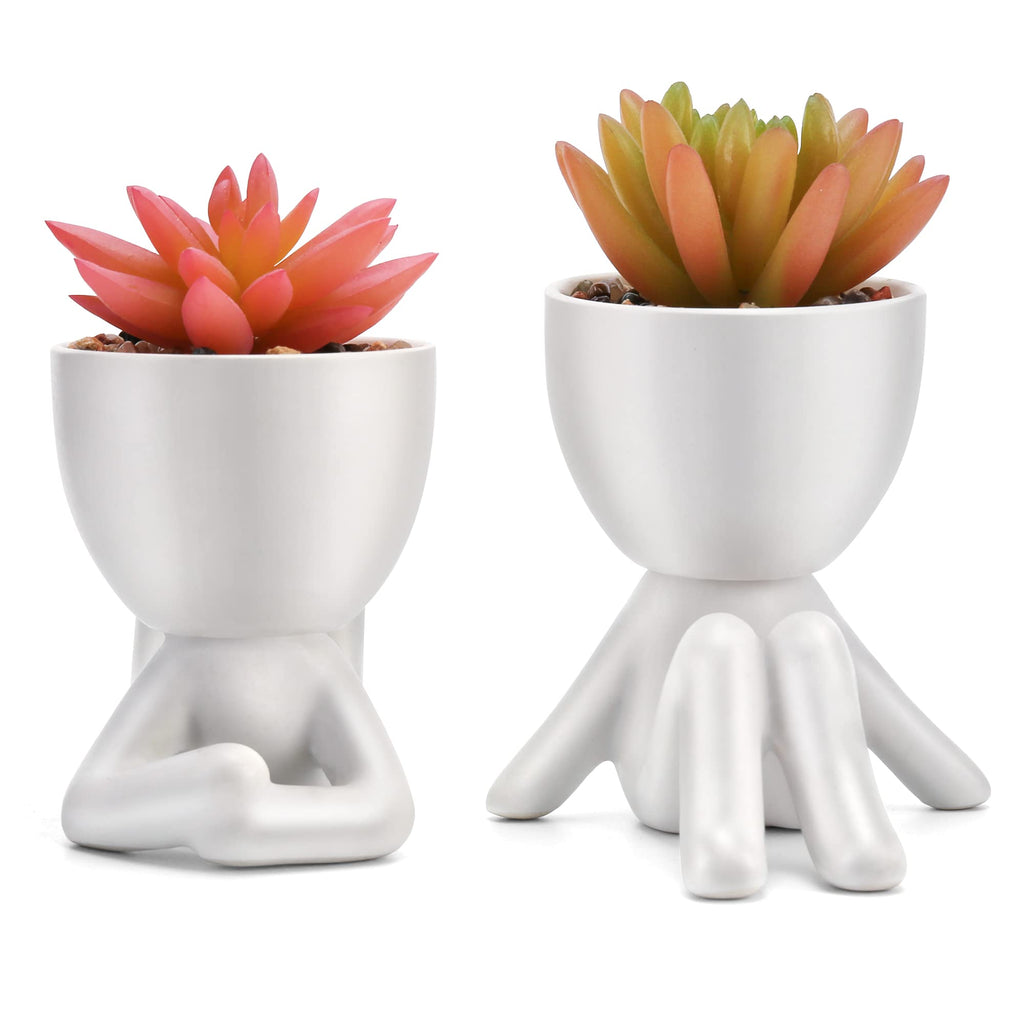 Fake Succulent, Mini Succulents Plants Artificial in White Modern Human Shaped Ceramic Pots Cute Pink Succulent Decor