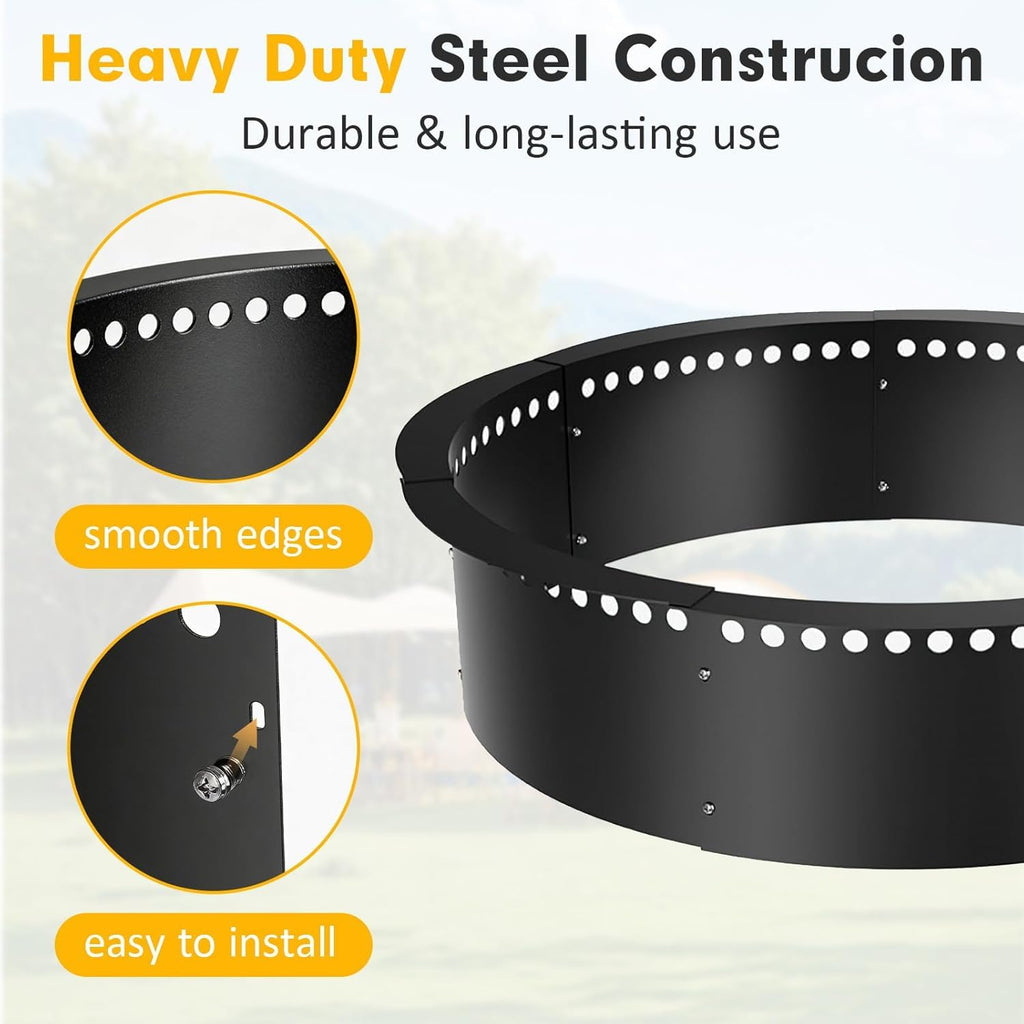 Smokeless Fire Pit Ring, 32 inch Outer/28 inch Inner Outside Fire Pit, Heavy Duty Large Solid Metal Steel Round