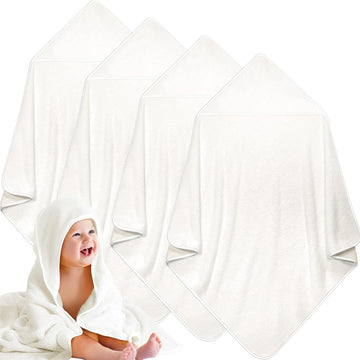 4 Pack Soft 100% Coral Fleece Hooded Baby Bath Towels, White