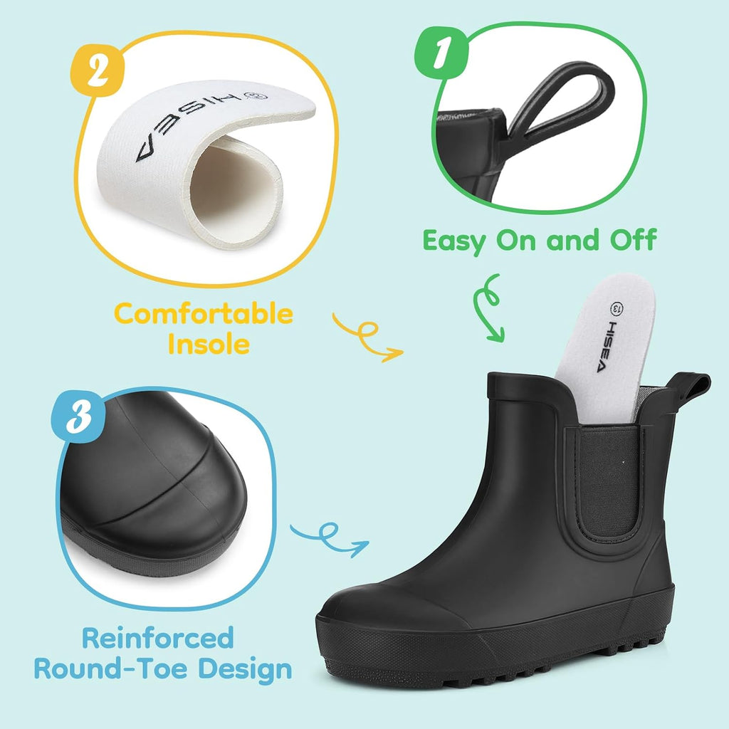 Toddler Kids Rubber Waterproof Chelsea Rain Boots for Boys & Girls