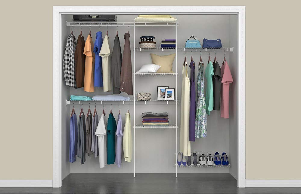 1608 Closet Organizer Kit with Shoe Shelf, 5-Foot to 8-Foot, White