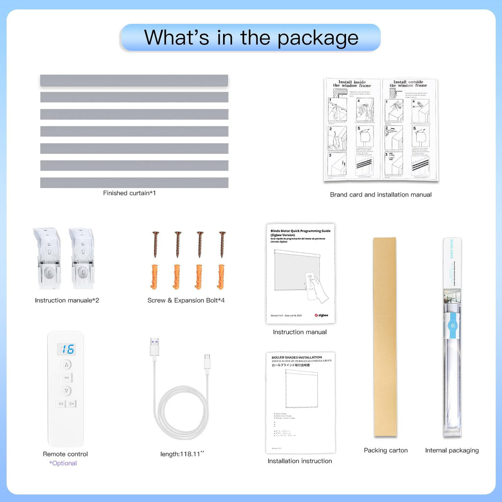 Motorized Blinds with Remote, Built-in Rechargeable Smart Blinds, Custom Size Electric Zebra Shades Compatible with