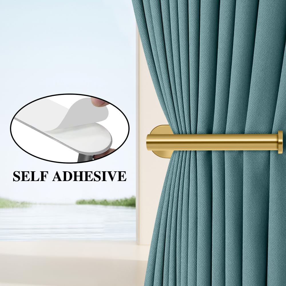 Gold Curtain Tiebacks Adhesive and Screw-in Curtain Holdbacks - 4pcs