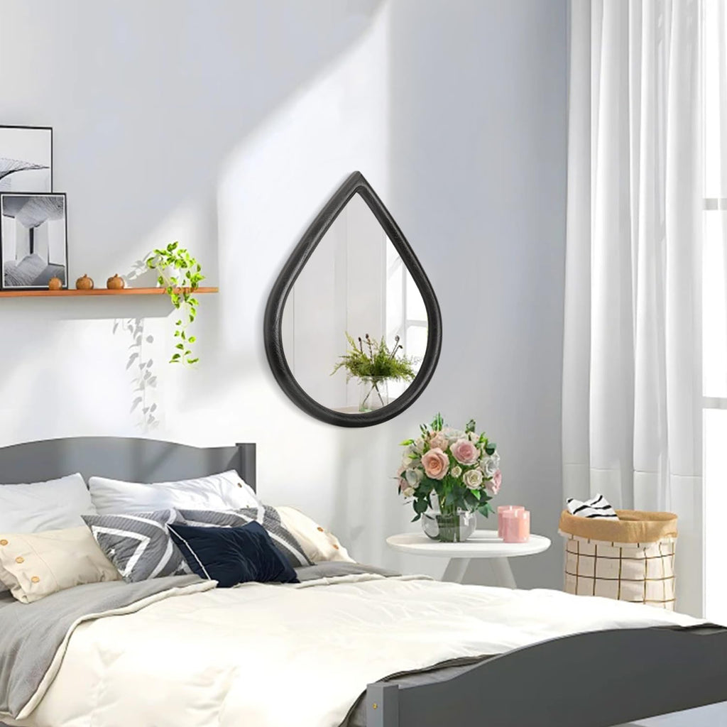 Wood Frame Mirror Black Teardrop Wall Mirror Farmhouse Rustic Decorative Irregular Wall Mirrors Living Room Vanity