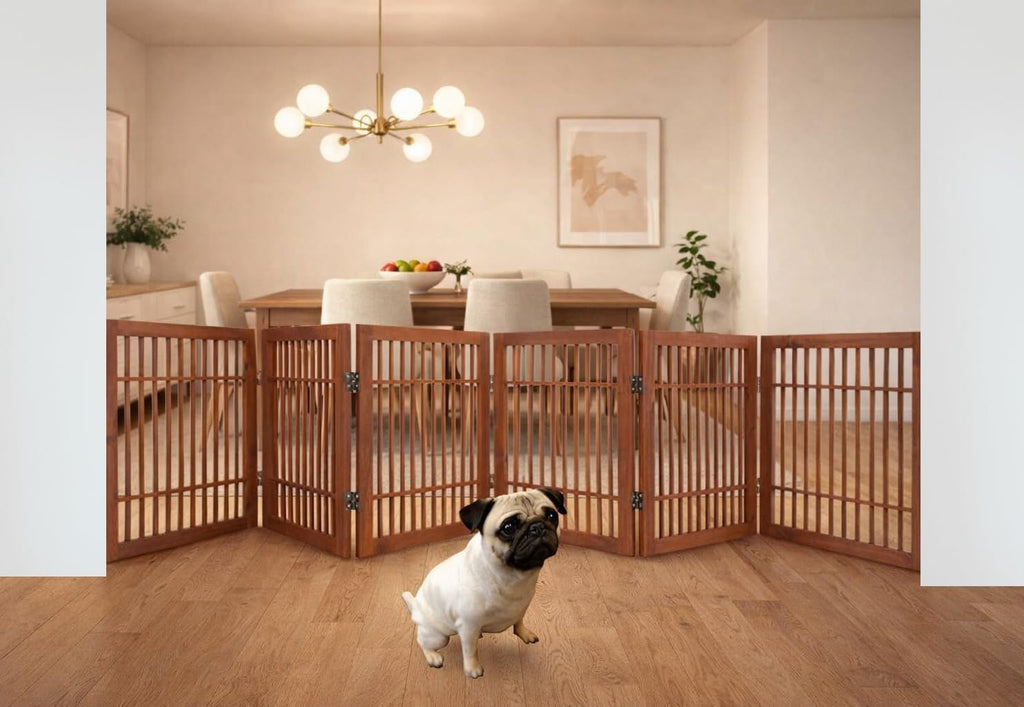 Freestanding Wooden Dog Gate Foldable Indoor Pet Gate No Drill Expandable Barrier for Doorways Stairs Hallways