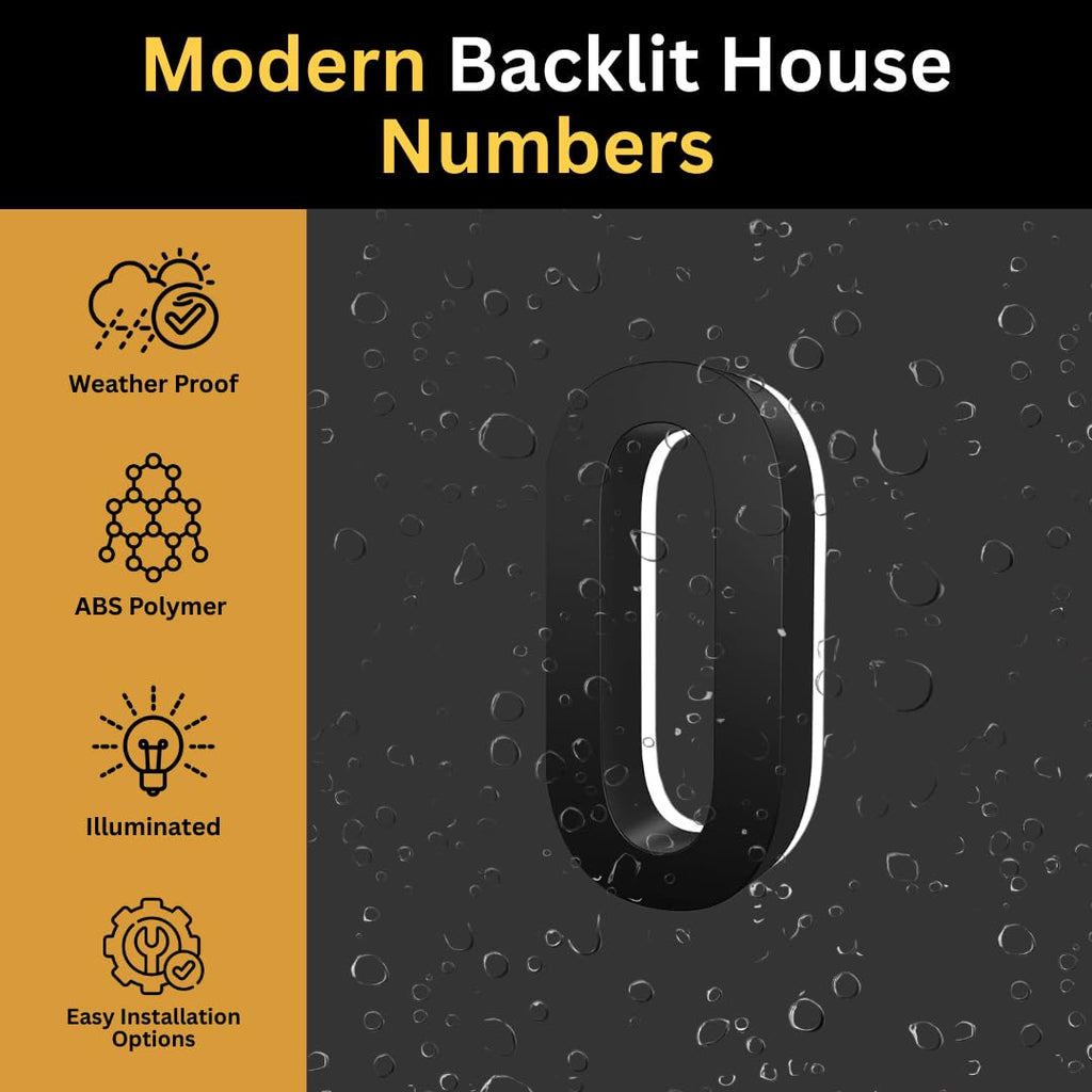 5 Inch Backlit LED House Number, 5000K White, ABS Polymer (0, Black)