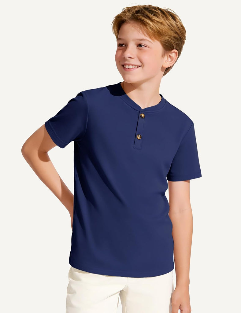 Boys Henley Short Sleeve Shirts Kids Cotton T Shirts Summer Tops