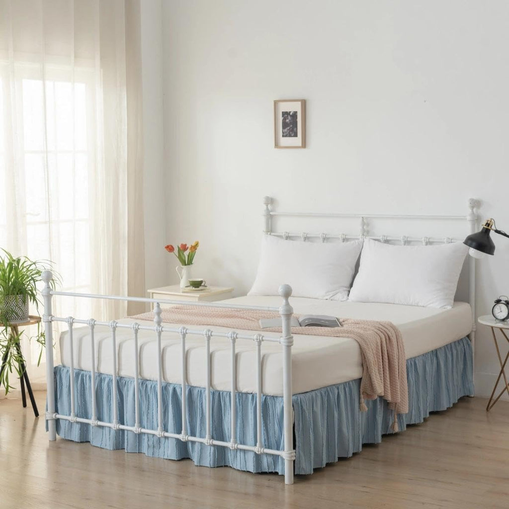 Bed Skirt Queen Size - Ruffled Bed Skirt - with Split Corners - Sky Blue