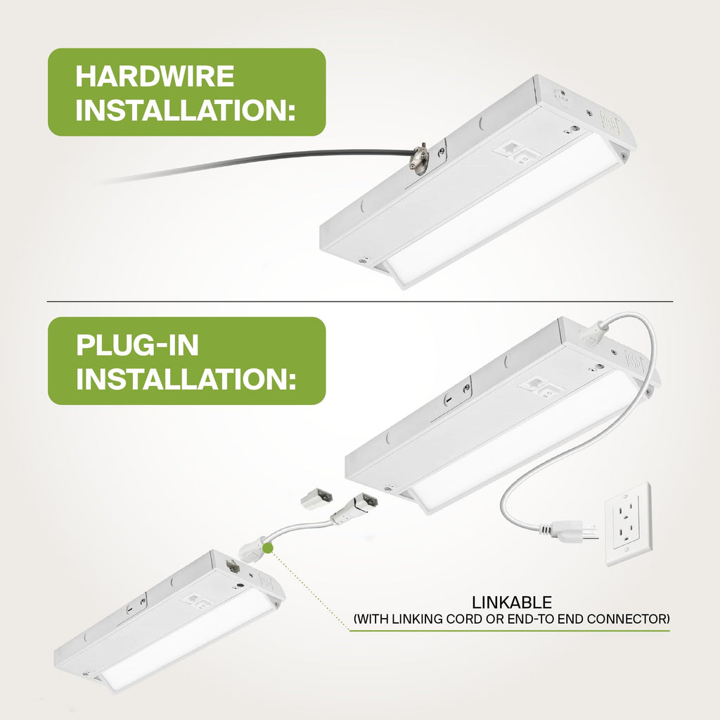 White Swivel LED Under Cabinet Light, 32 Inch 16W, Plug in/Hardwired