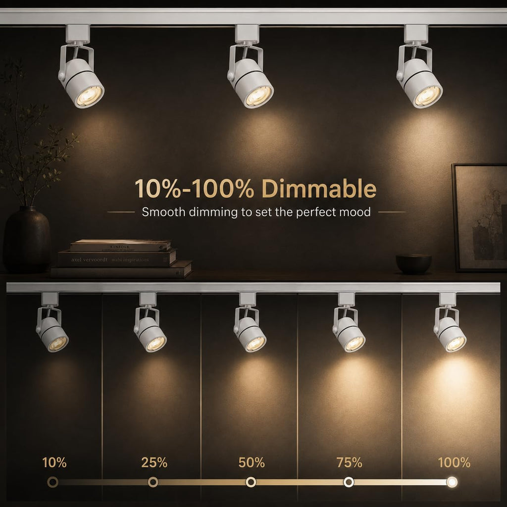 6FT LED Track Lighting Kit with 3-Color GU10 Bulbs, Dimmable 6 Lights White