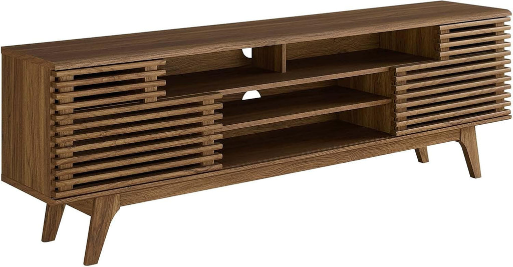 Render 71" Mid-Century Modern Low Profile Media Console TV Stand, 71 Inch, Walnut