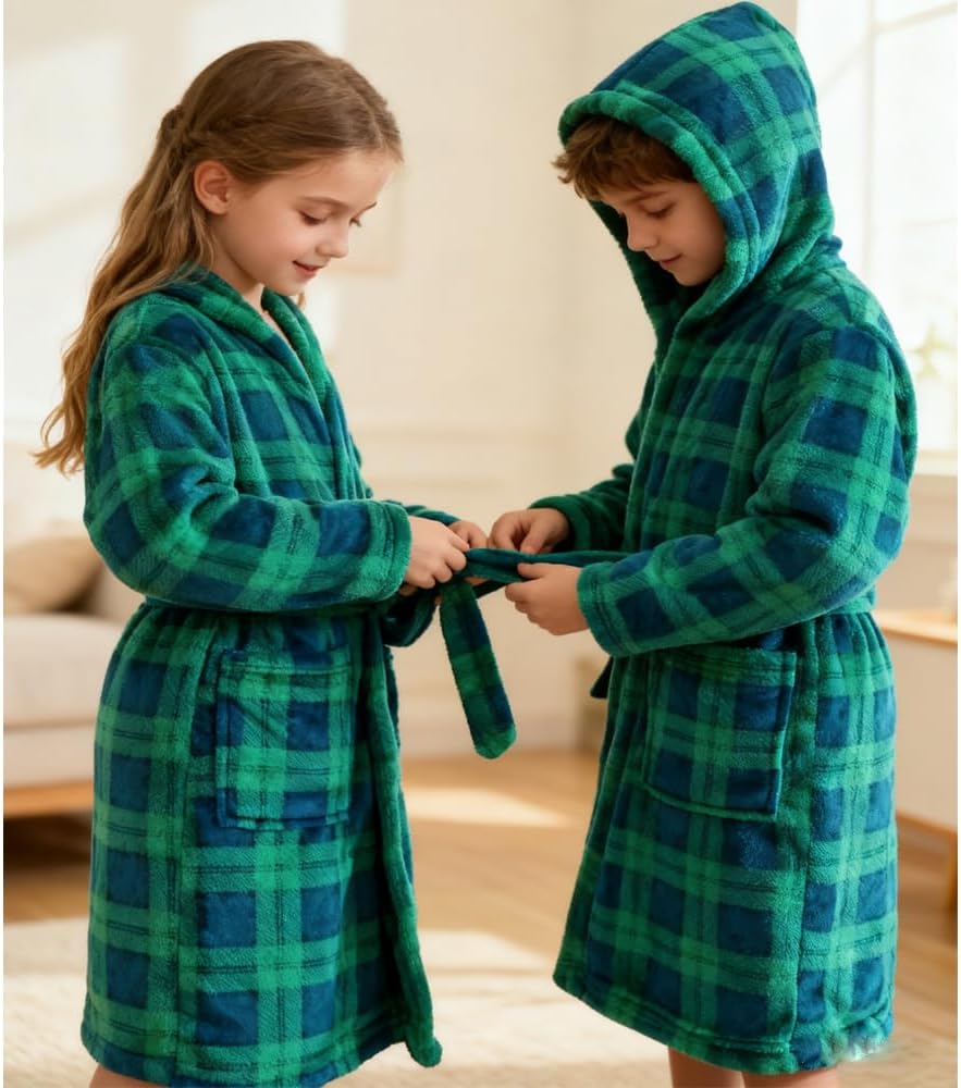 Boys Fleece Robe Toddler Hooded Plush Soft Bathrobe for Kids Sleepwear