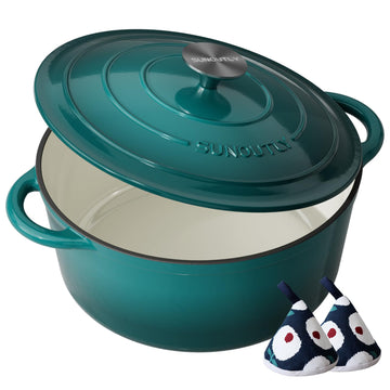 Enameled Cast Iron Dutch Oven, 6QT Pot with Lid, Bottle Green