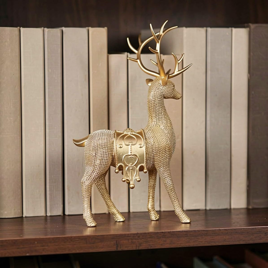 Xmas Deer Statue Set Decoration, Golden Resin