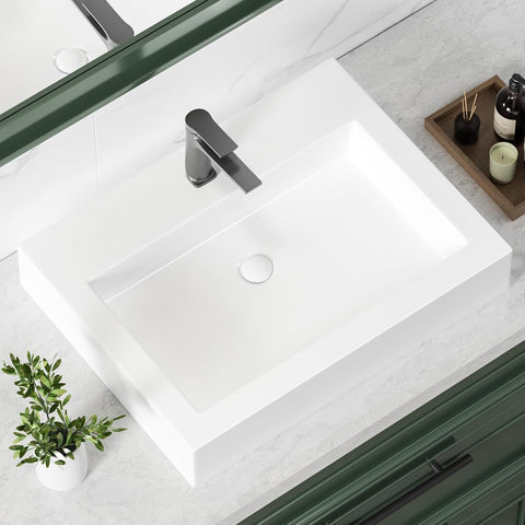 KINGWONG 24 Inch Bathroom Sink Countertop Vessel Sink White Porcelain rectangular 24 x 18.3 Above Counter Bath Basin