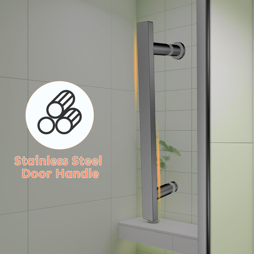 34" Wx72 H Frameless Reversible Pivot Shower Door, 1/4" Clear SGCC Tempered Glass, 304 Stainless Steel Hardware