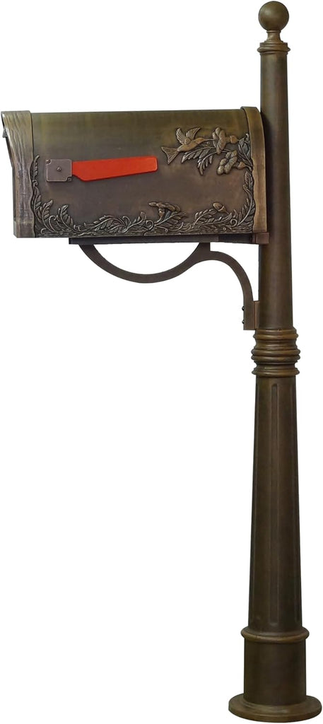 Hummingbird Curbside Mailbox with Ashland Post - Copper Mailbox with Aluminum Post