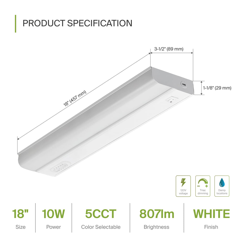 LED Under Cabinet Lighting Hardwired, 18 Inch 10W