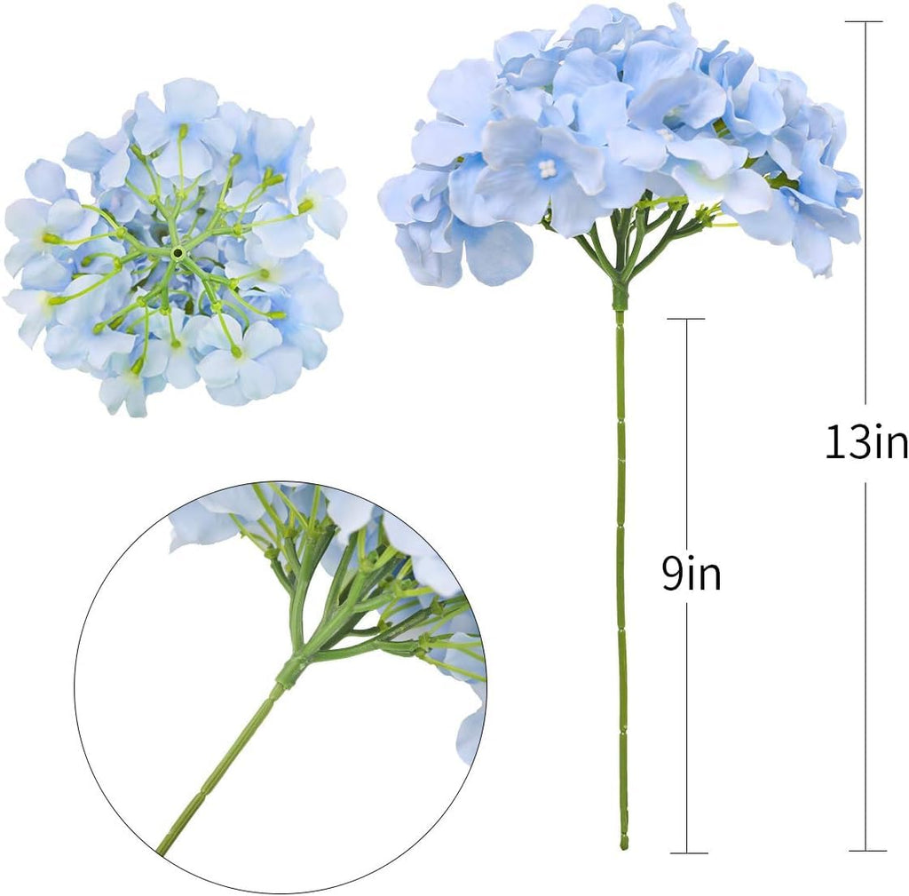 Fake Blue Hydrangea Artificial - Faux Silk Hydrangeas Heads with Stems Real Touch Wedding Party Table Decor(Blue, Pack