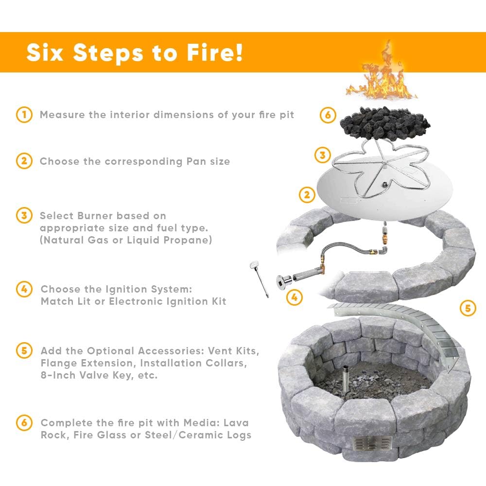 Penta Match Lit Fire Pit Burner Kit with 18-Inch Stainless Steel Burner, Propane, Polished