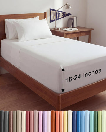 Extra Deep Twin Sheet Set - 4 Piece Breathable and Cooling Sheets - White