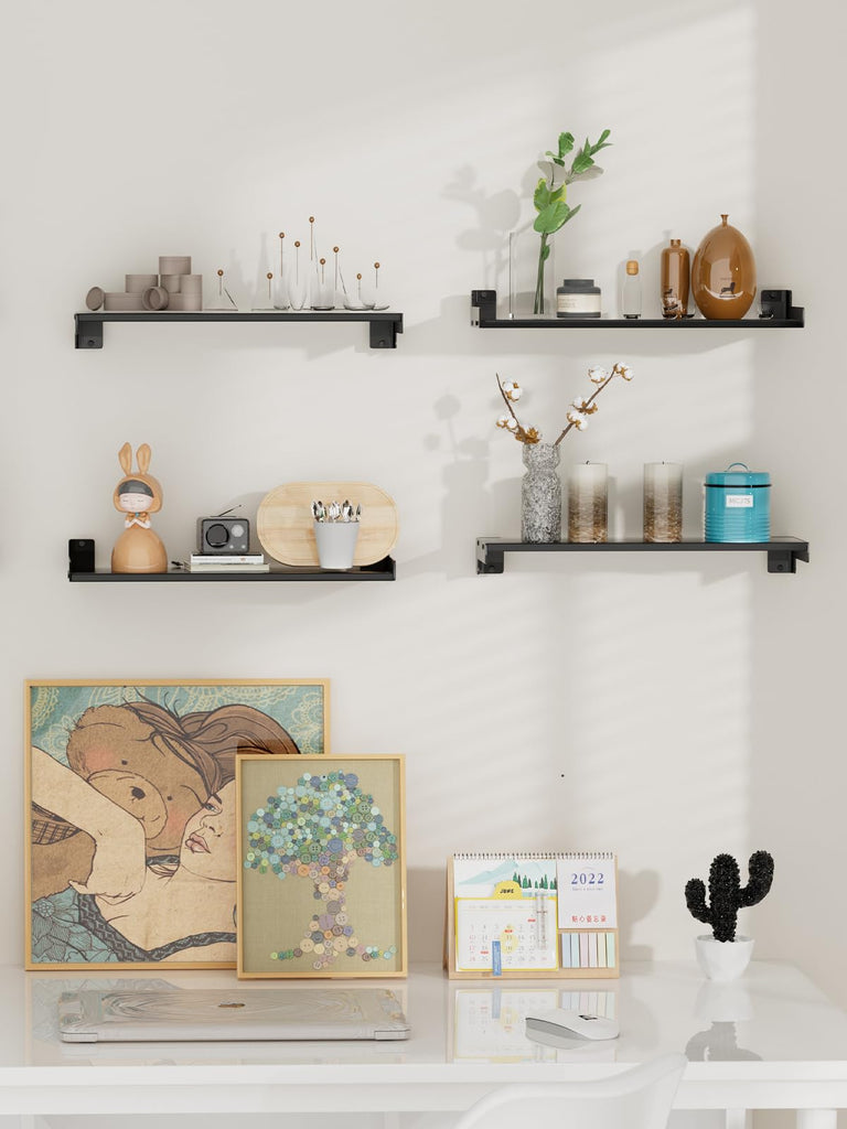 Floating Shelves for Wall, Shelves for Decor Storage, 6Pcs 16'', Black