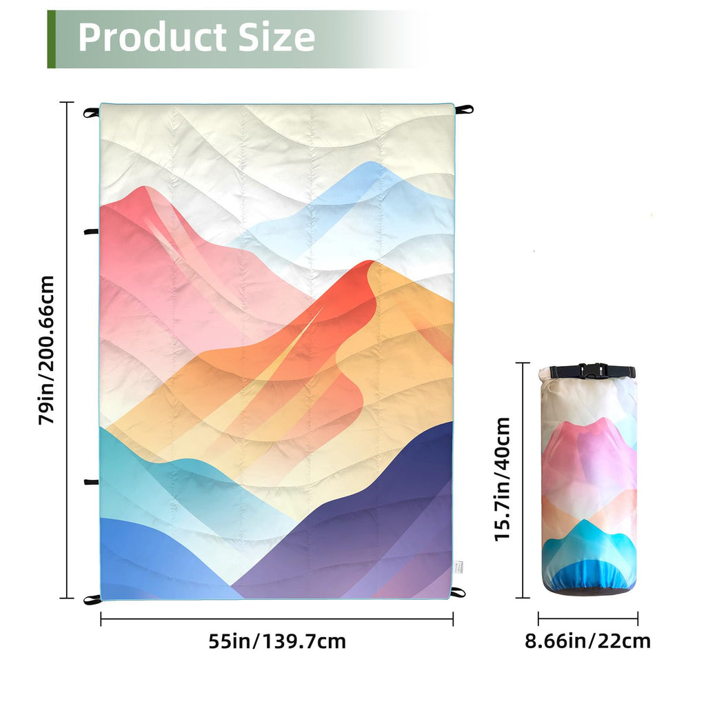 Outdoor Puffy Camping Blanket, Lightweight Down Alternative Printed Large Ultra Warm Quilt Waterproof for Traveling