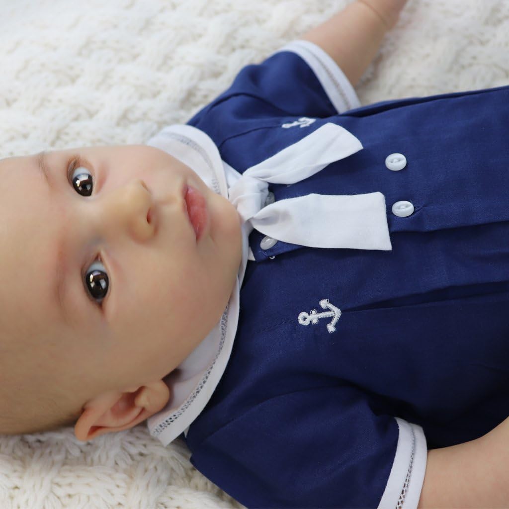 Baby Boys' Sailor Romper with Embroidered Anchors