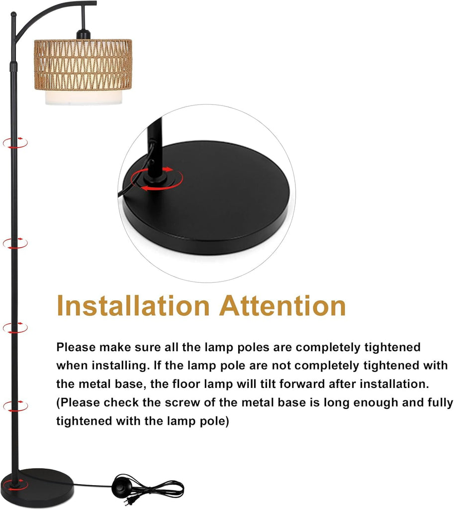 Arc Floor Lamp with 3 Color Temperatures, Farmhouse Floor Lamps with Remote & Dimmable Bulb