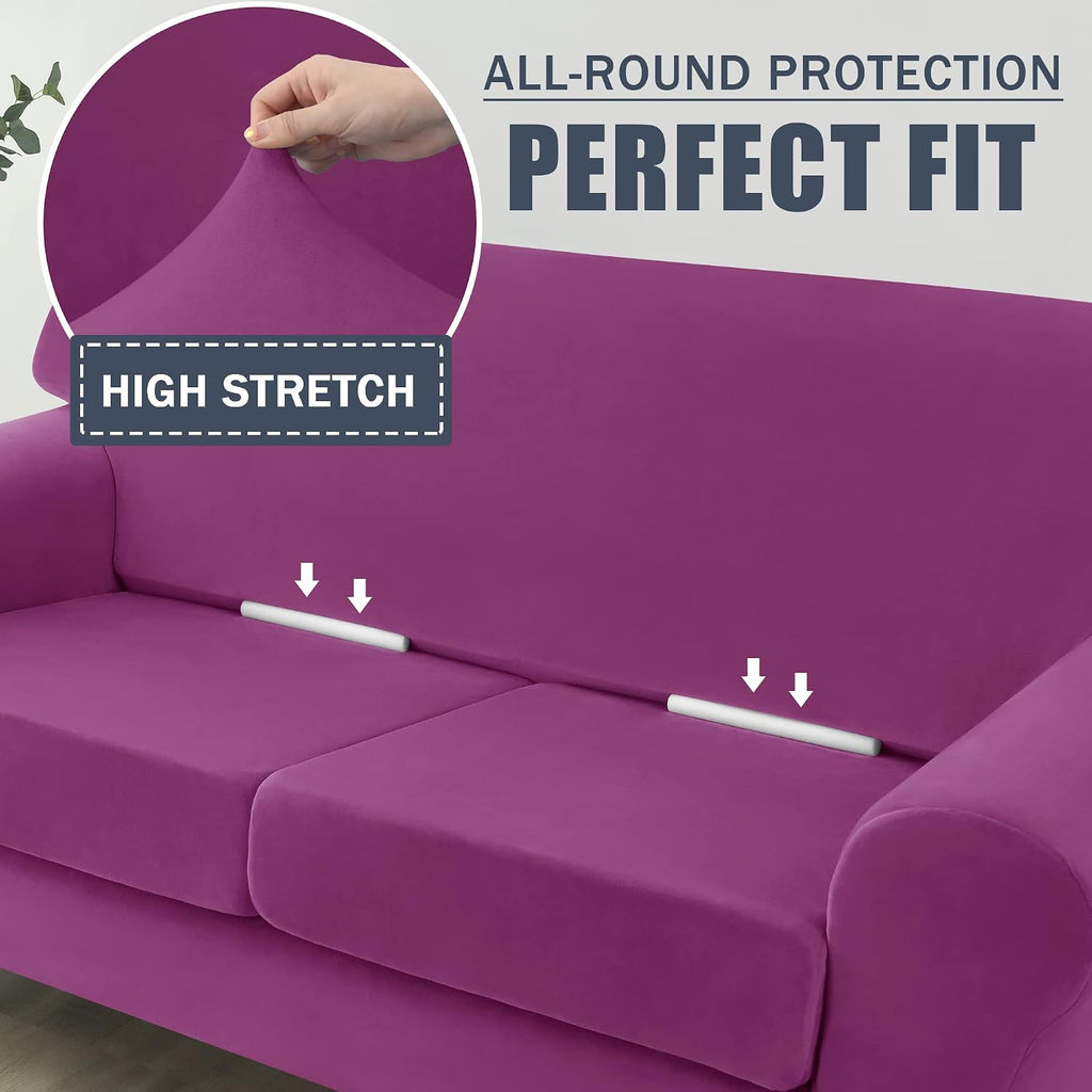 Stretch Sofa Slipcover, Soft Velvet Sofa Covers for 3 Cushion Couch Thick Furniture Protector for Pets & Kids
