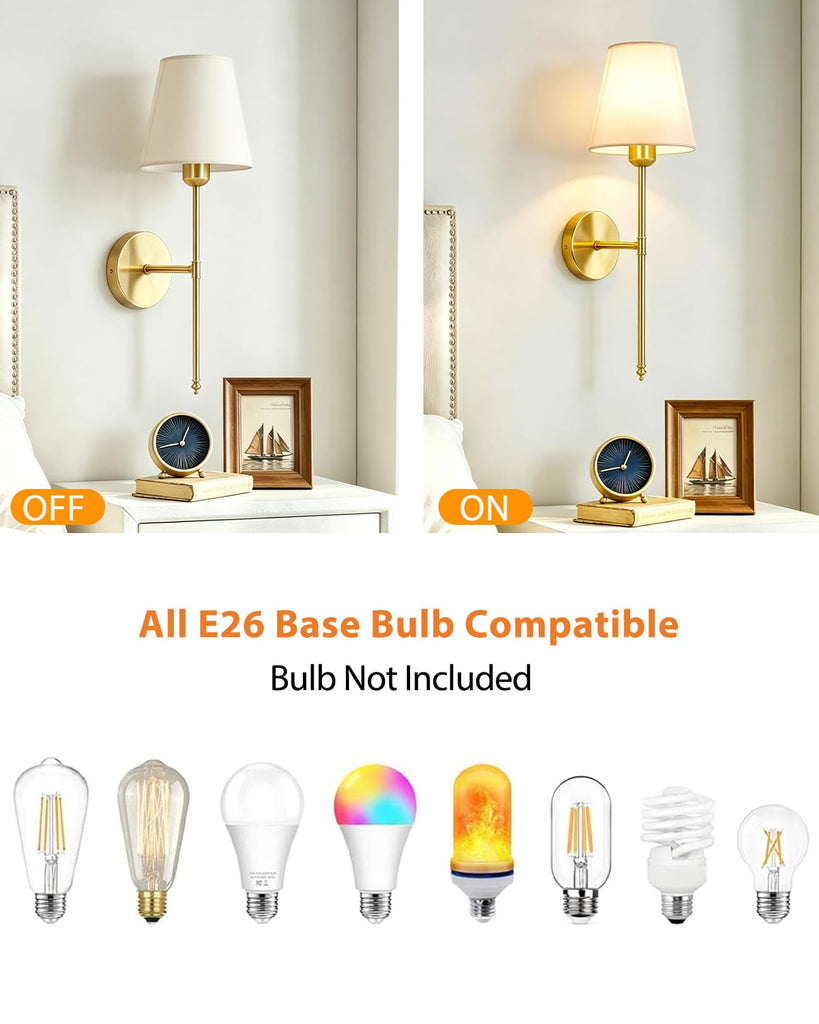 Wall Sconce with Fabric Shade Vanity Brushed Gold