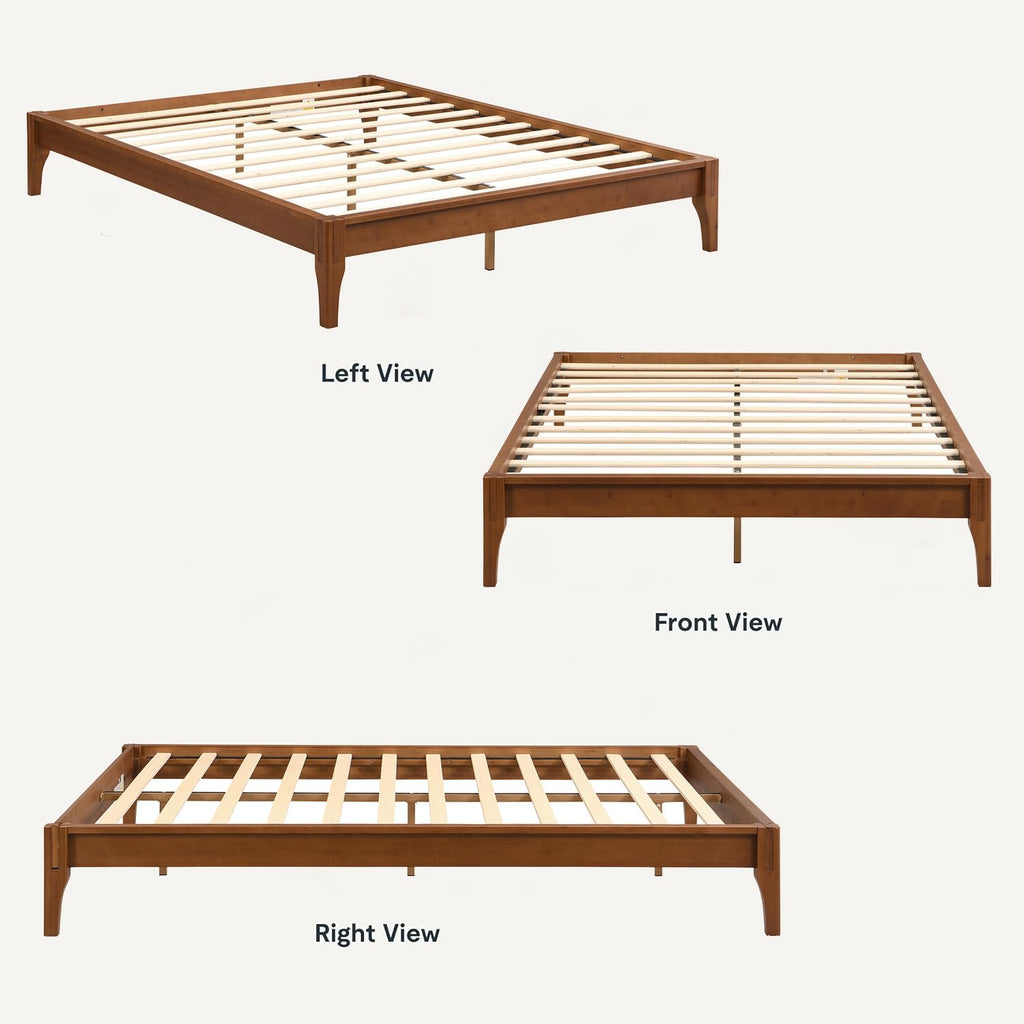 King Size Japanese Mid-Century Walnut Bamboo Wooden Bed Frame