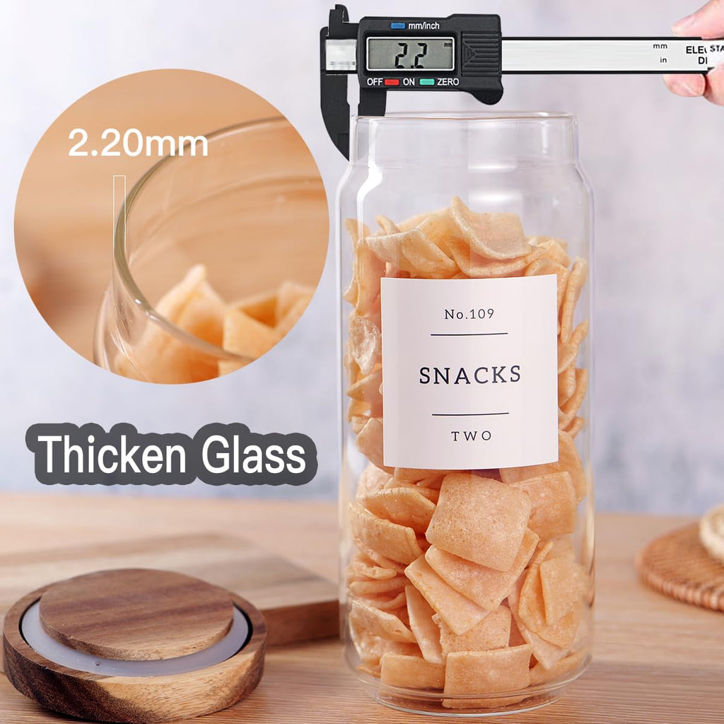 3 Set Glass Pantry Storage Jars with Acacia Airtight Lid - 35oz Thicken Glass Kitchen Canisters with 132 Pantry