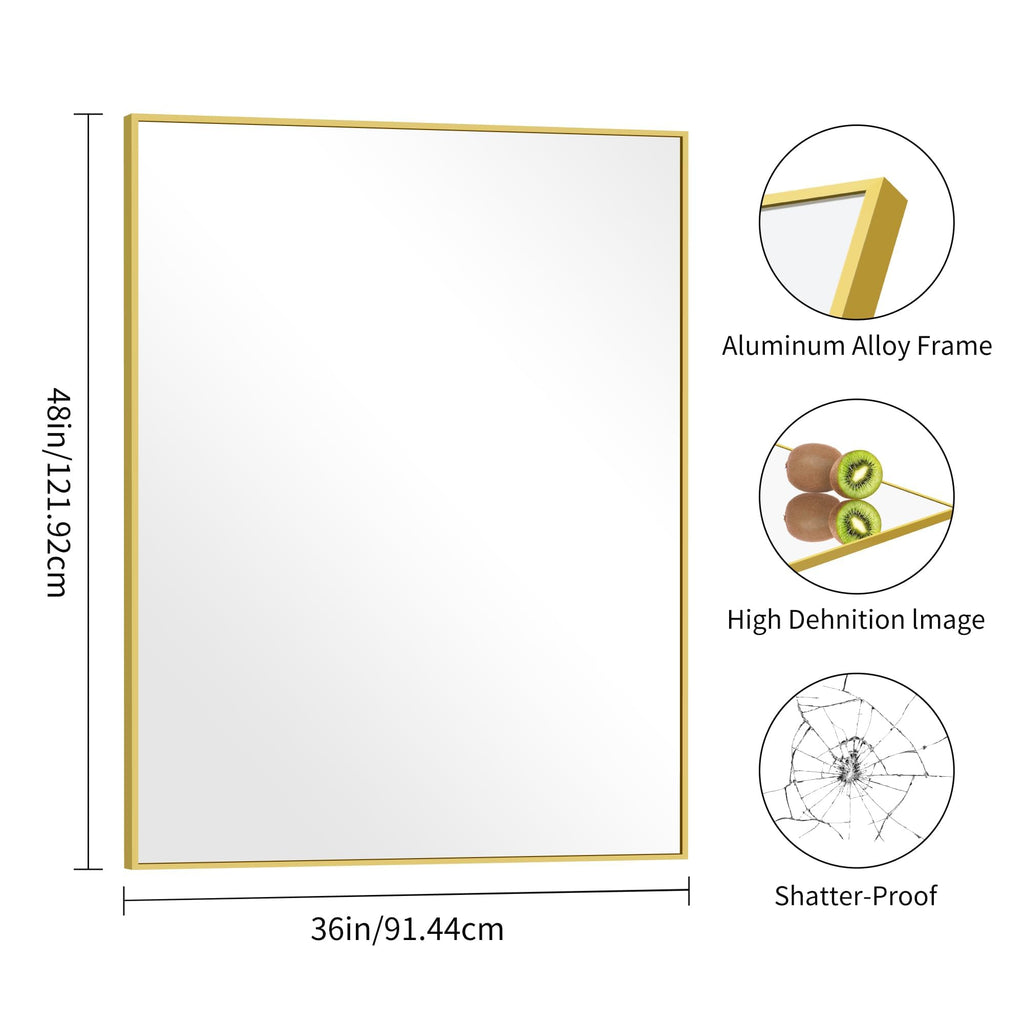36x48inch Bathroom Mirror, Gold Rectangle Mirror with Thin Metal Frame, Large Rectangular Wall Mirrors, Hair Salon