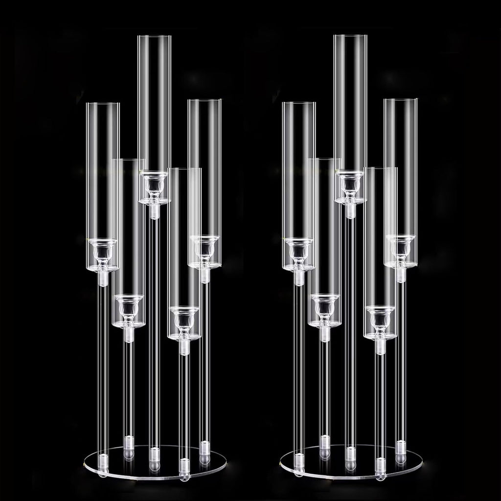 2Pcs Acrylic Candelabra Centerpieces,Clear Crystal 5 Arm Candlesticks Holder with Acrylic Shade for Valentine's day