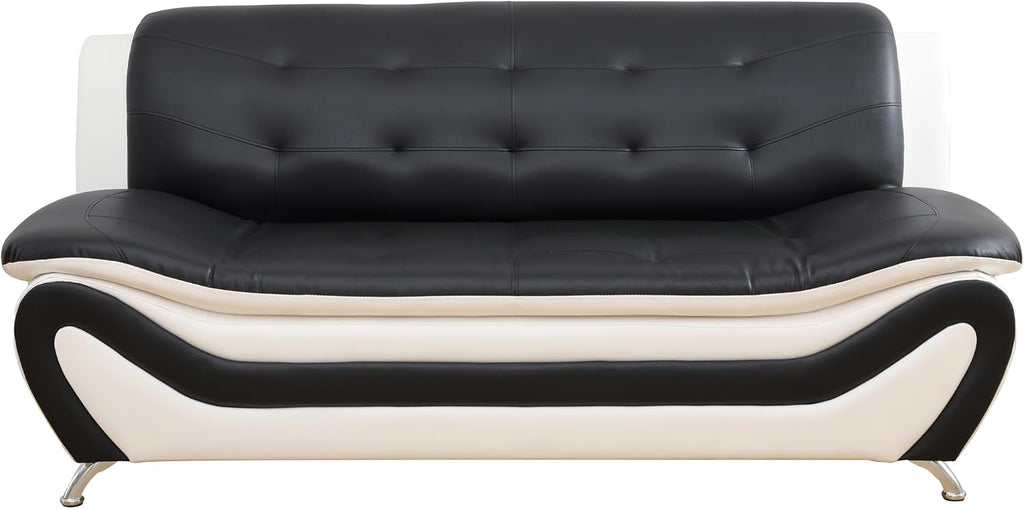 Living Room Furniture Set , Faux Leather Couch Sets, Modern Couch (3 Piece Set,Black&White)