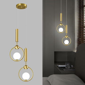 Modern Globe Glass Pendant Light fixtures 2-Light, Simplicity Gold Pendant Lighting, Mid Century Chandelier for