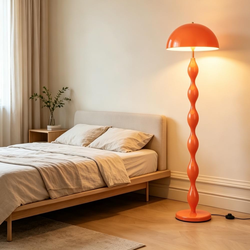 Orange Mushroom Floor Lamp, Dimmable Standing Lamp with Remote Bulb