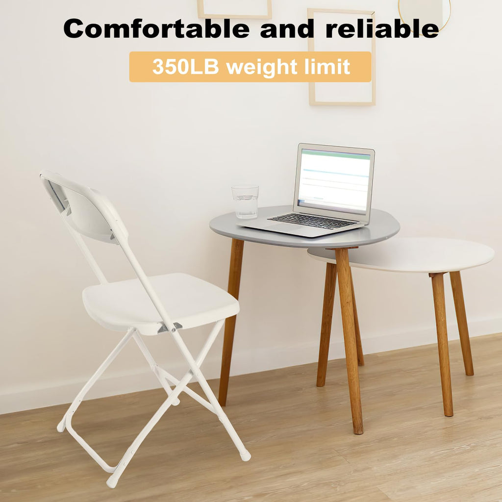 White Folding Chairs 12 Pack, Plastic Folding Chair for Outside, Indoor Outdoor Portable Commercial Seat with Steel