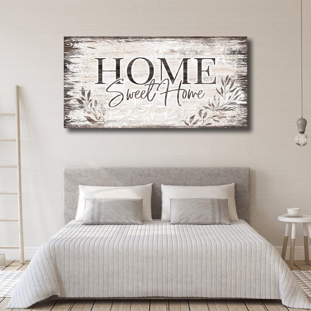 Sweet Home Wall Art Dark Brown Rustic Farmhouse Canvas Sign, 20"x40"